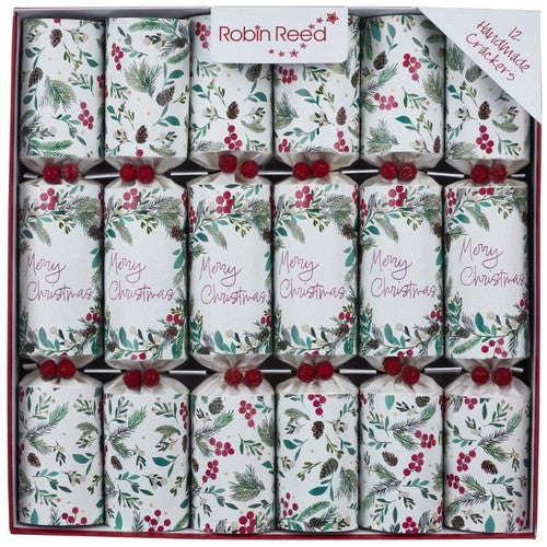 Robin Reed Christmas Party Crackers – Evergreen Merry Christmas – 6 Pack