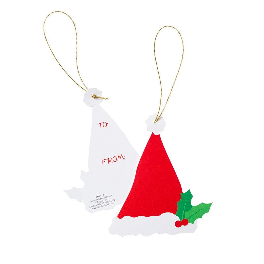 Caspari Die-Cut Christmas Ornament Tags | Santa Hat – 4 Pack
