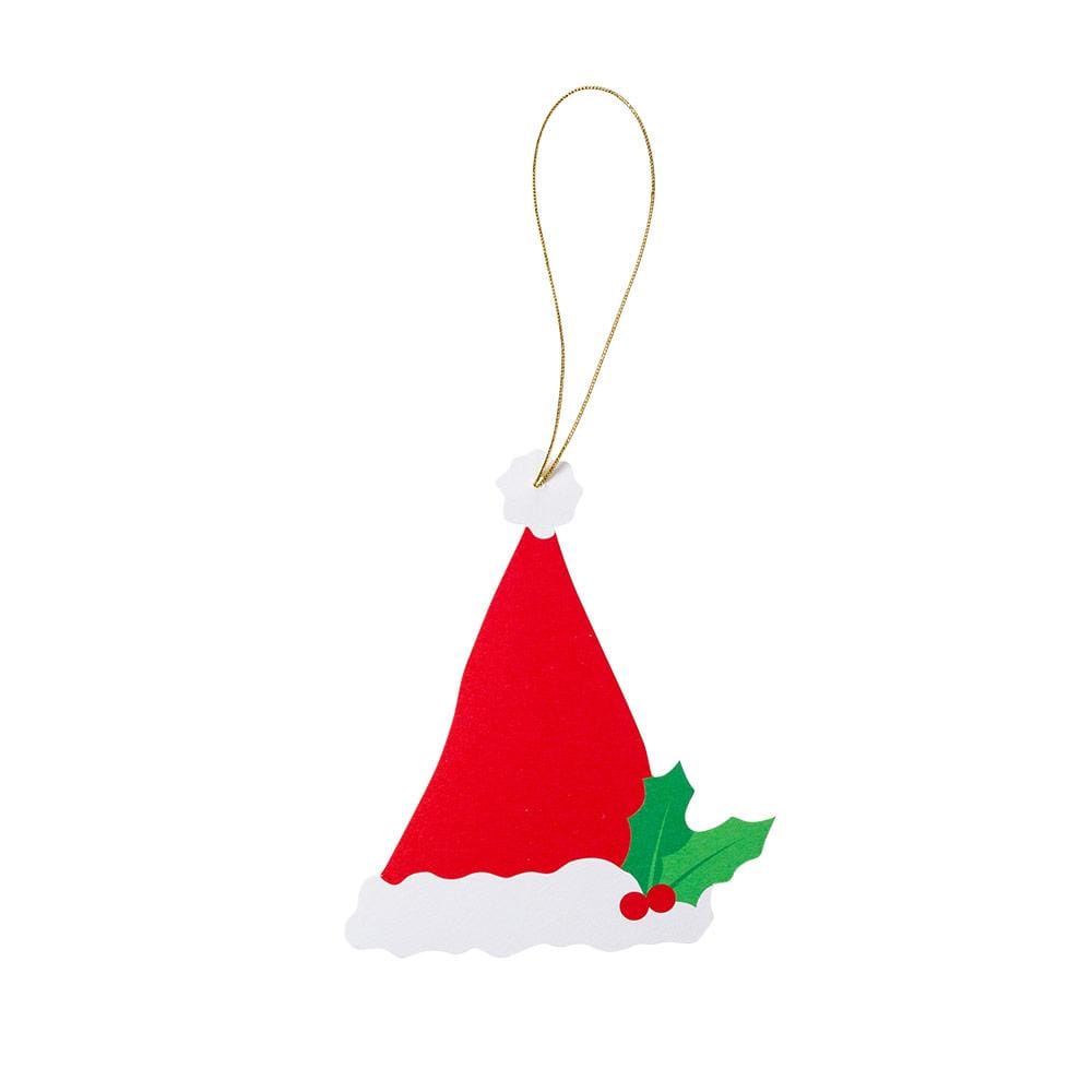 Caspari Die-Cut Christmas Ornament Tags | Santa Hat – 4 Pack