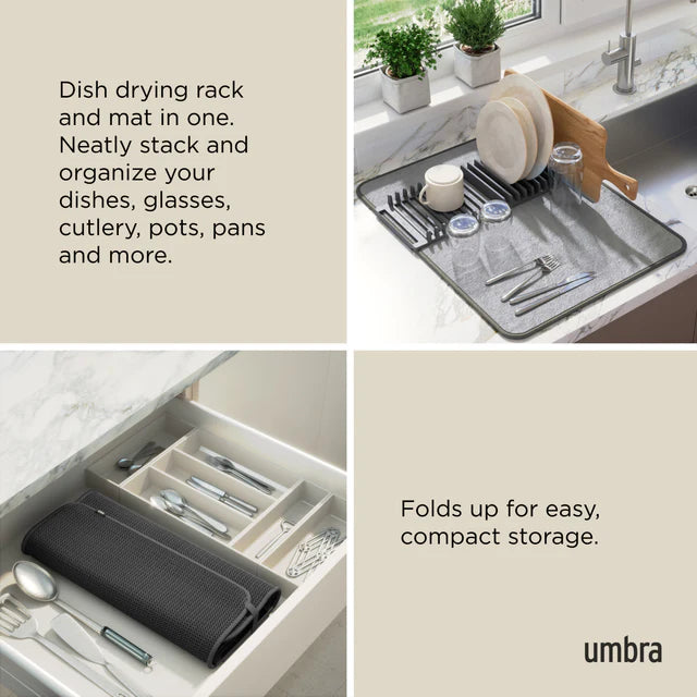 Umbra UDry Dish Drying Rack with Mat – Charcoal