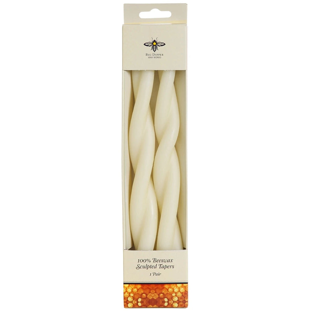 Big Dipper Pure Beeswax Twisted Taper Candles– Ivory – 10" – Set of 2