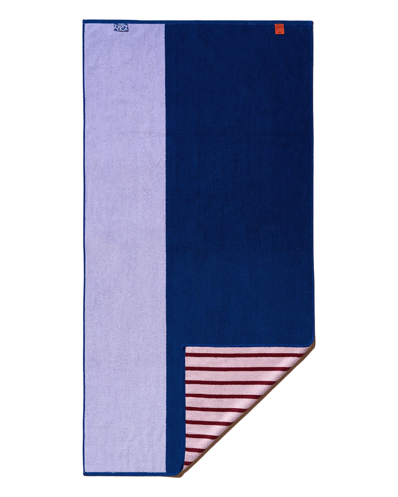 Typical Goods Offset Two Sided Stripe Stretch Towel – Lilac| Studio Navy – 30" x 60"
