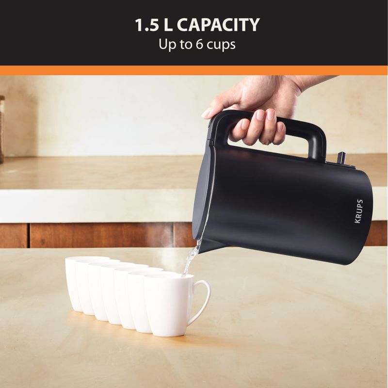 KRUPS Stainless Steel Cool Touch Electric Kettle – 1.5-Liter – Black