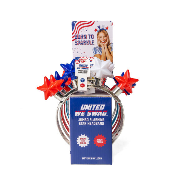 Patriot Pride Jumbo Flashing Star Headband – Assorted Colors – Each Sold Separately