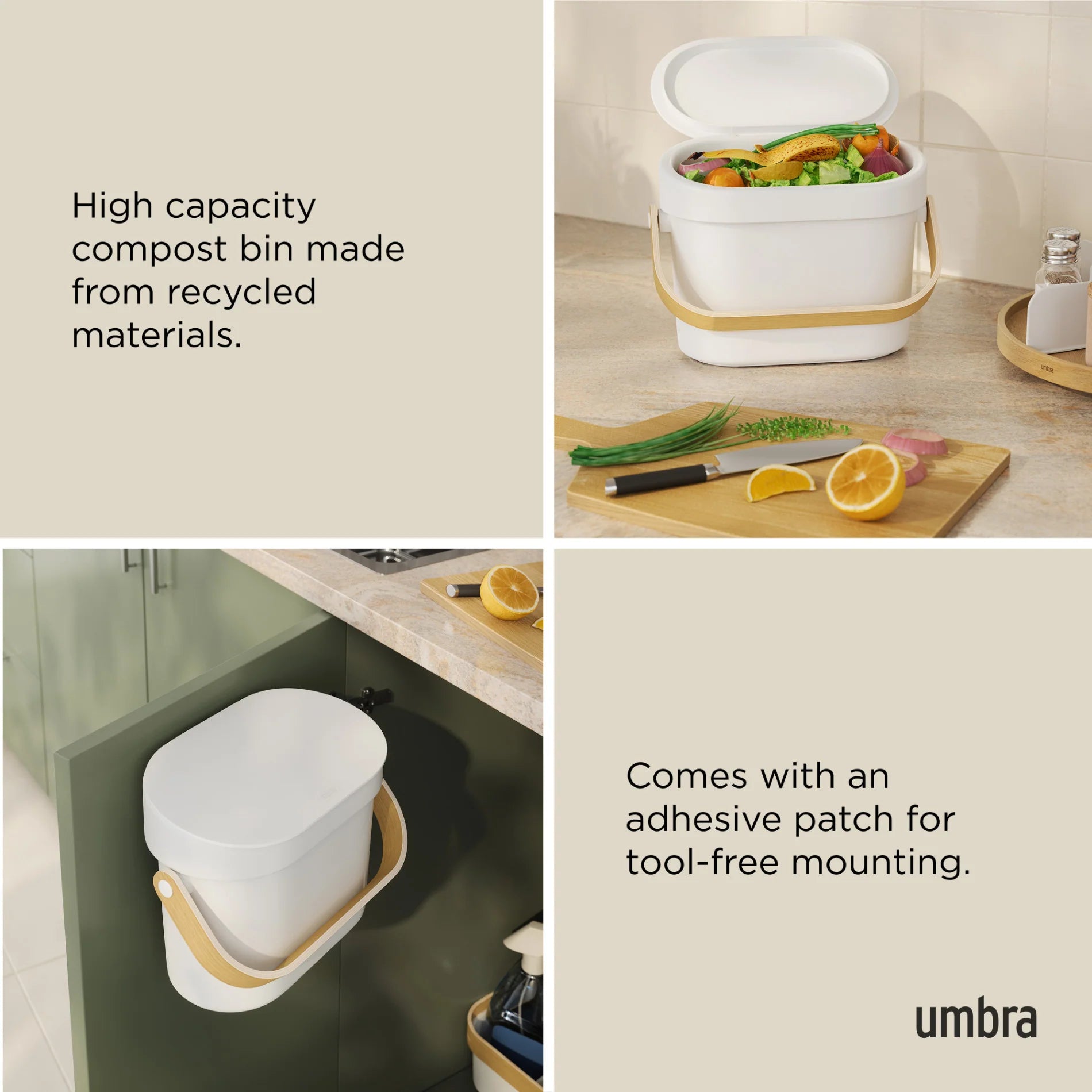 Umbra Easy Clean Compost Bin – 1 Gallon Capacity – White/Natural