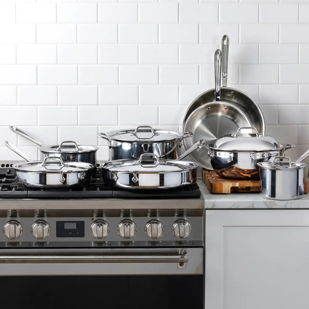 All-Clad #401716L D3 Stainless 3-ply Bonded Cookware Set – 14 pc. Set