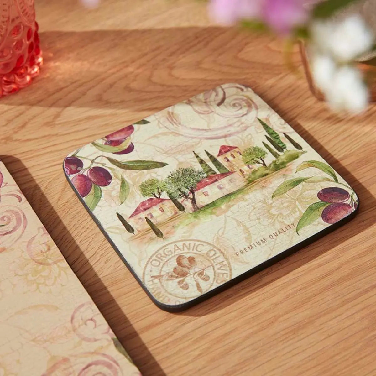 Portmeirmion Square Corkback Coasters – Olive Orchard – Set of 6
