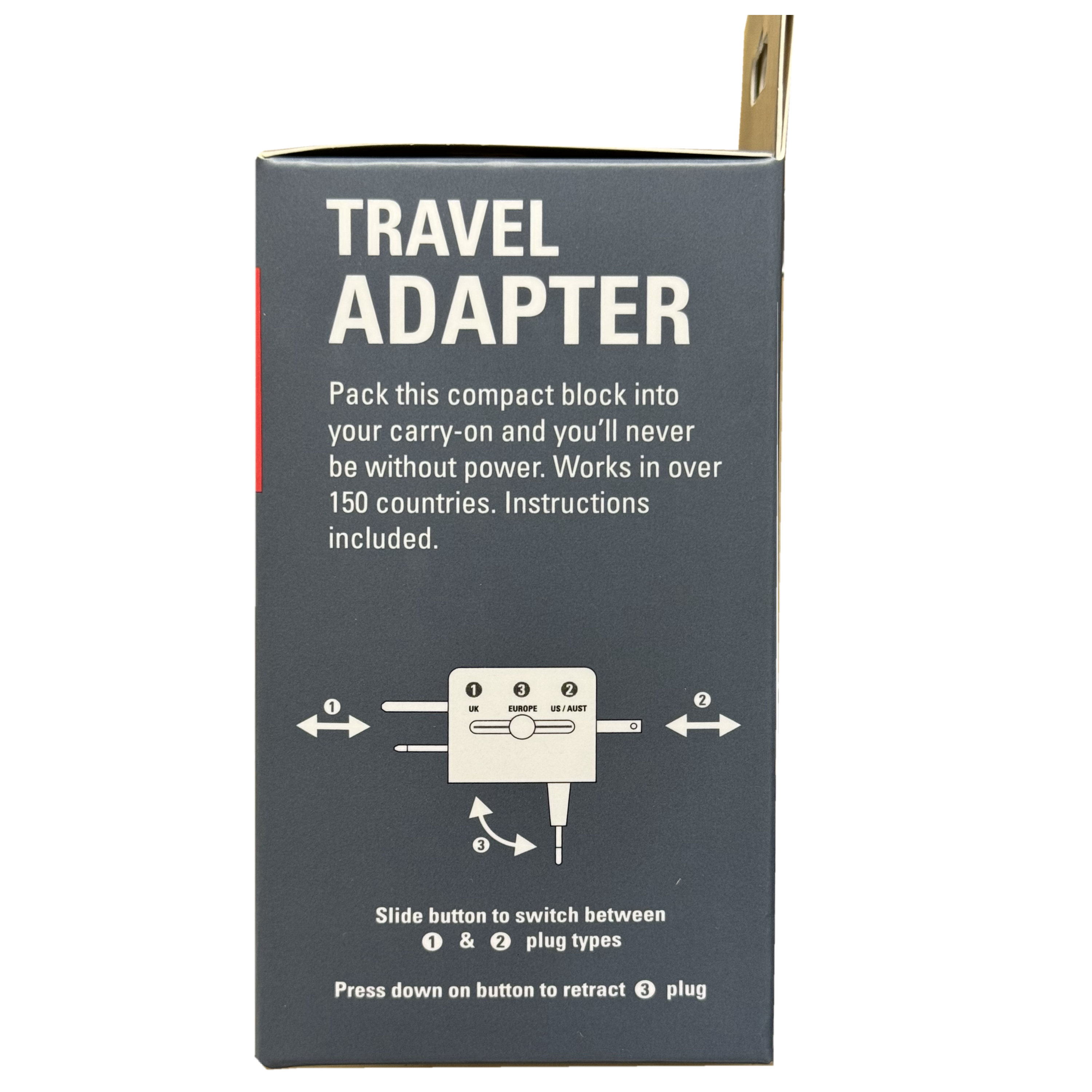 Kikkerland Travel Adapter With 3 International Plugs + USB-A/USB-C Ports