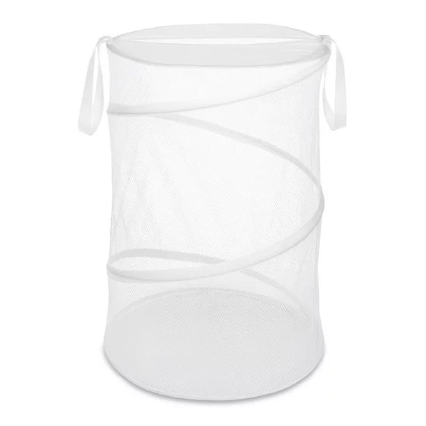 Collapsible Pop Up Mesh Laundry Hamper With Handles – White