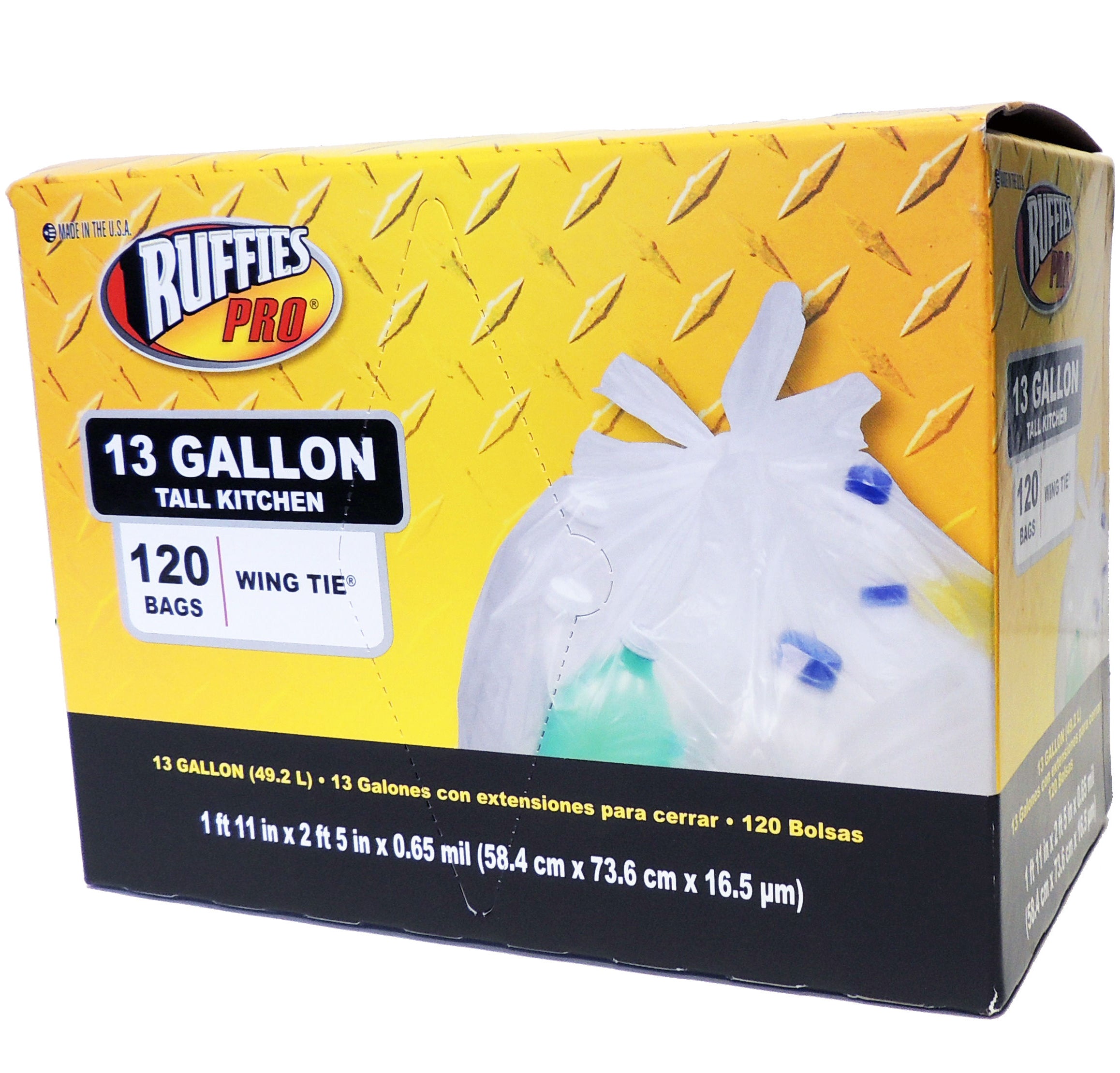 Ruffies Pro Wing Tie Tall Kitchen Trash Bags – 13 Gallon – 120 Count
