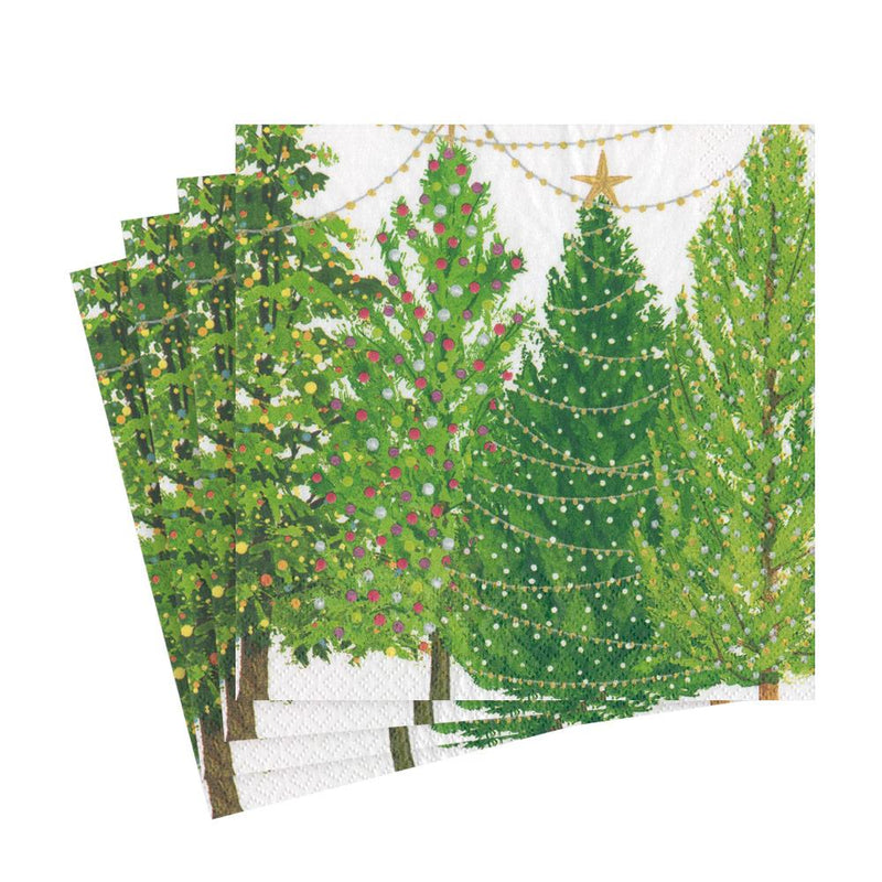 Caspari Christmas Trees With Lights Luncheon Napkins - 20pk