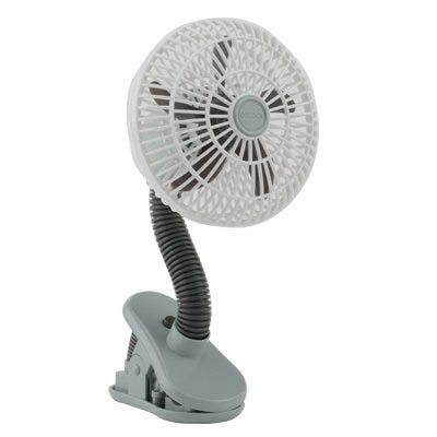 Personal Battery-Operated Clip Fan – White & Gray – 4"