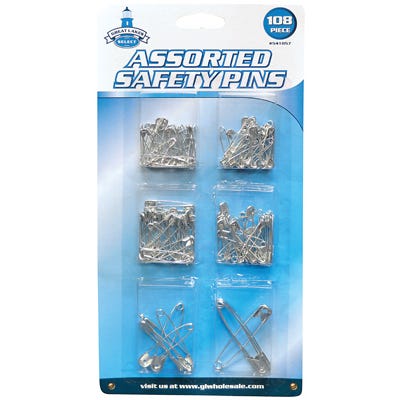 Safety Pins – Assorted Sizes & Colors – 108-Ct.