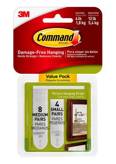 Command Damage-Free Small & Medium Picture Hanging Strips – 4-12lb – Pack of 12