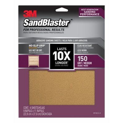 3M Sandblaster Sandpaper – 9" x 11" –  150 Grit – Pack of 4