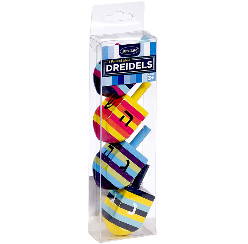 Multicolor Striped Hand Painted Dreidels – Set of 4
