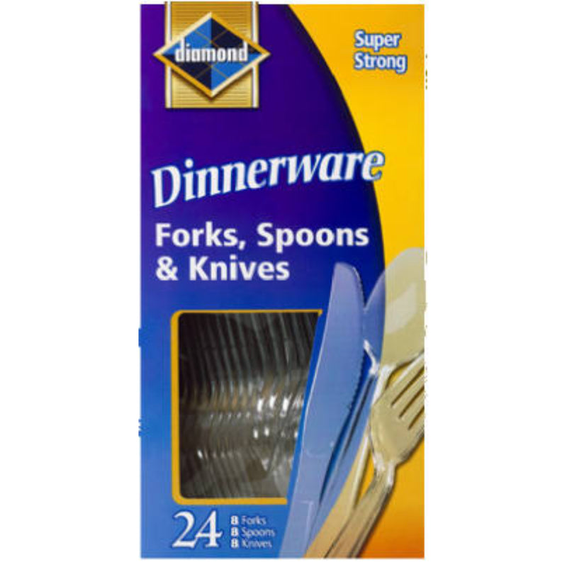 Disposable Clear Plastic Forks, Knives, Spoons – Pack of 24 – 8 of Each