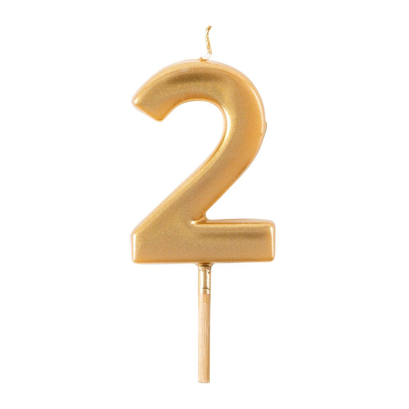 Number Birthday Candles in Gold – "2"