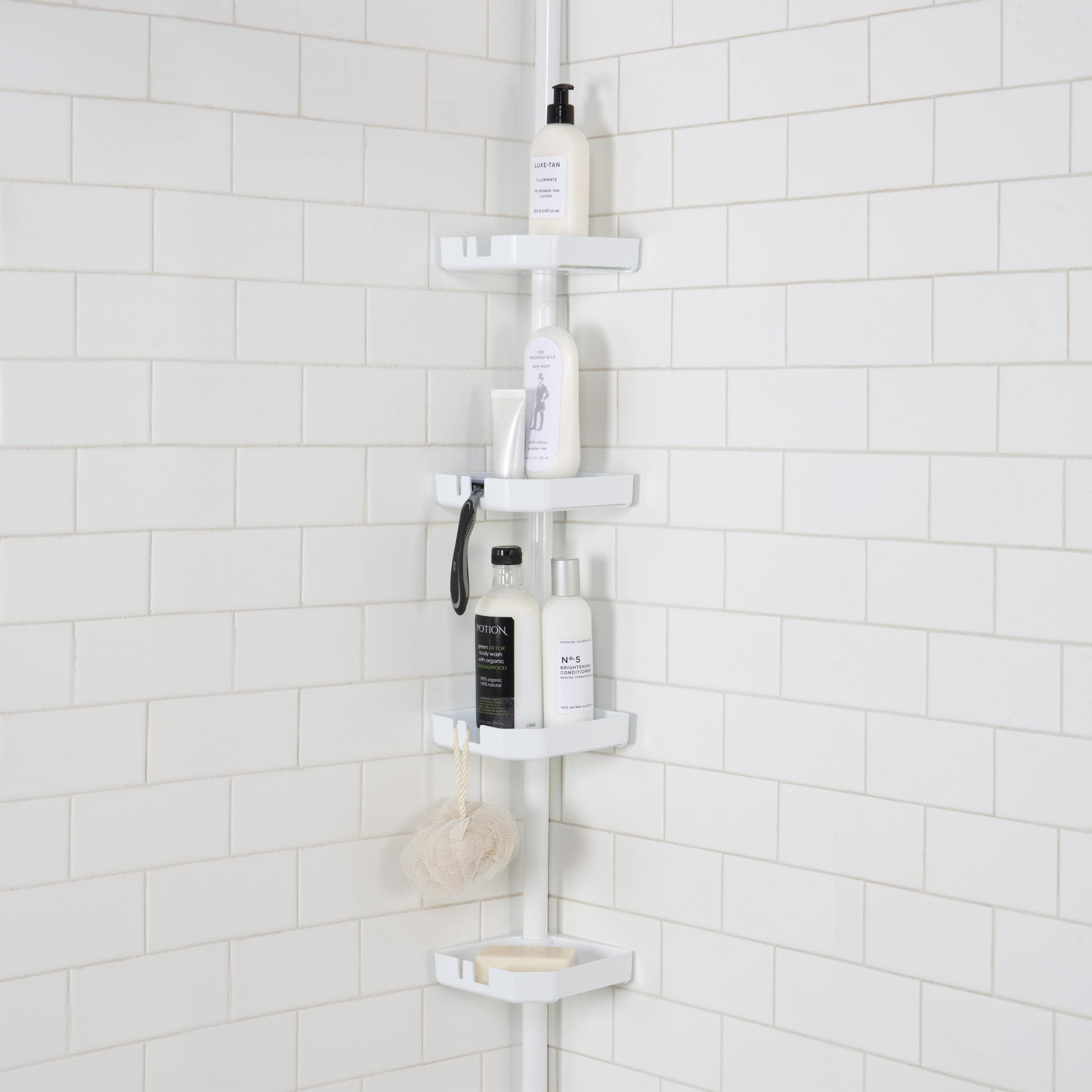 Moda 4 Tier Tension Corner Shower Caddy – White
