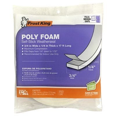 Frost King Foam Weatherseal Tape – 3/4"W x 1/4"T x 17Ft