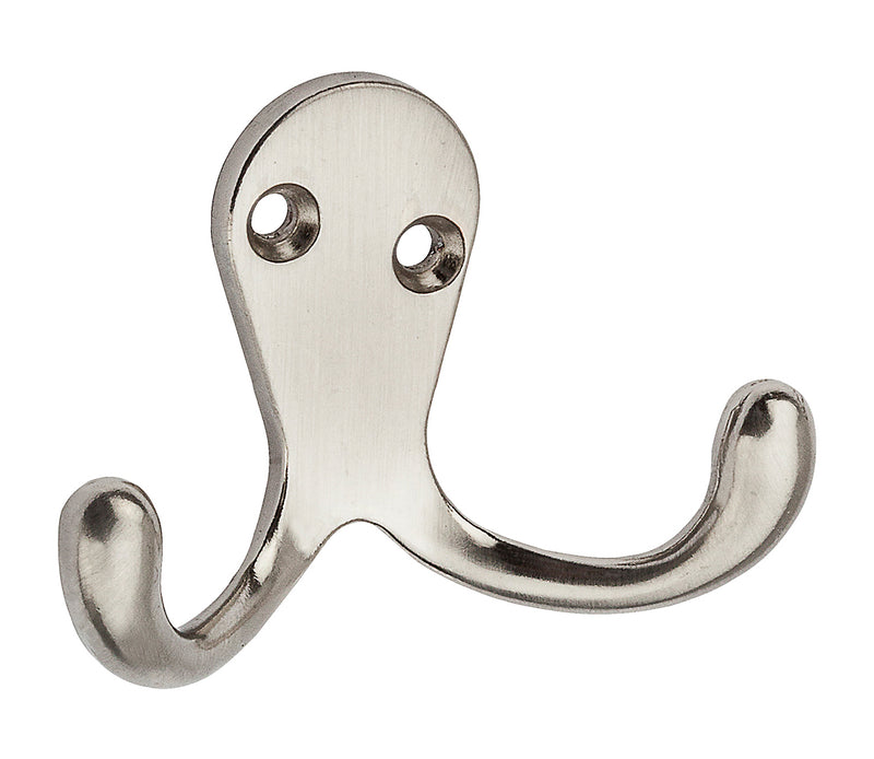 Satin Nickel Double Clothes Hooks – Pack of 2