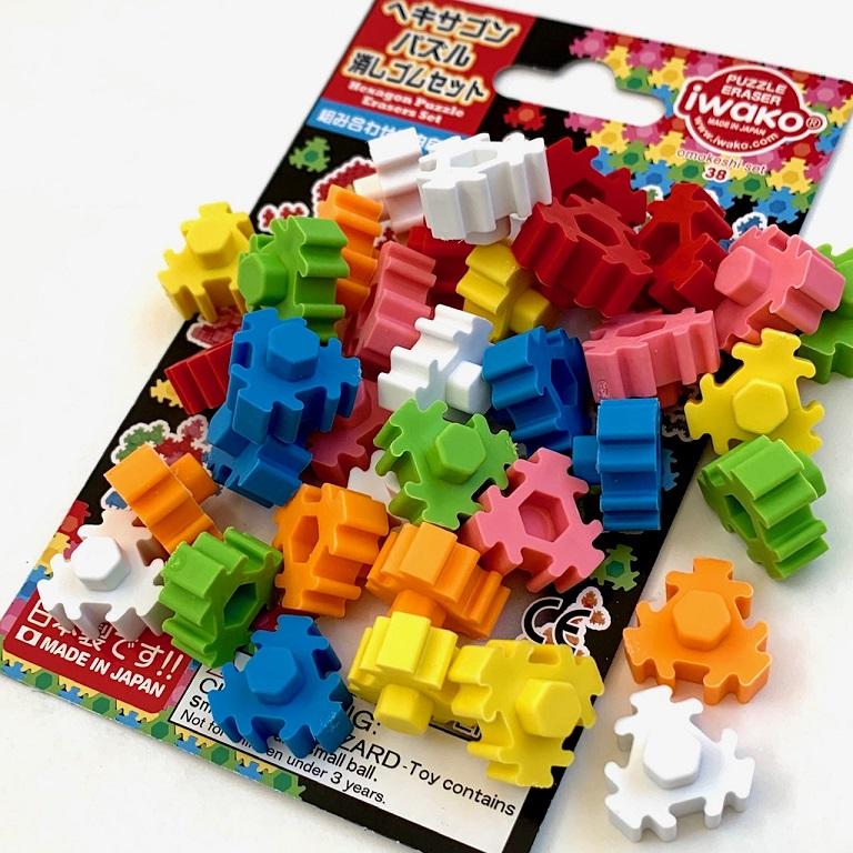 Hexagon Puzzle Piece Erasers – Set of 7