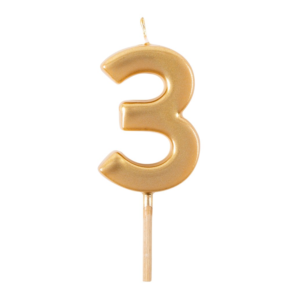 Number Birthday Candles in Gold – "3"