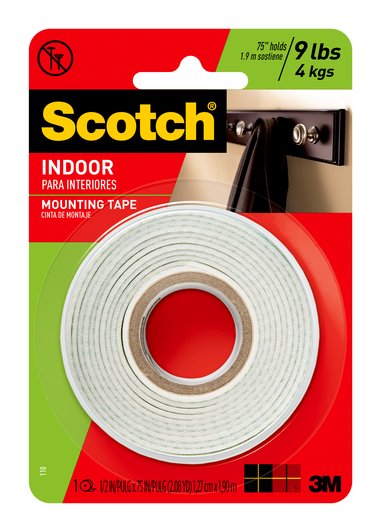 Scotch Indoor Mounting Tape, 0.5 in x 75 in, White