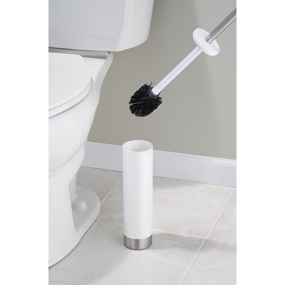 InterDesign Slim Toilet Bowl Brush and Holder – White/Brushed Stainless Steel