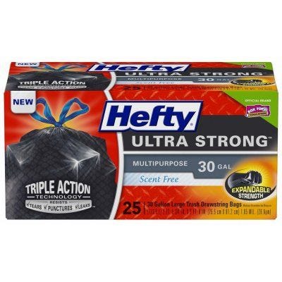 Hefty Ultra Strong Ultra Large Drawstring Black Trash Bags – 30 Gallon – 25 Count