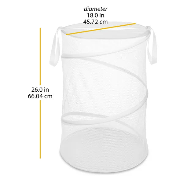 Collapsible Pop Up Mesh Laundry Hamper With Handles White