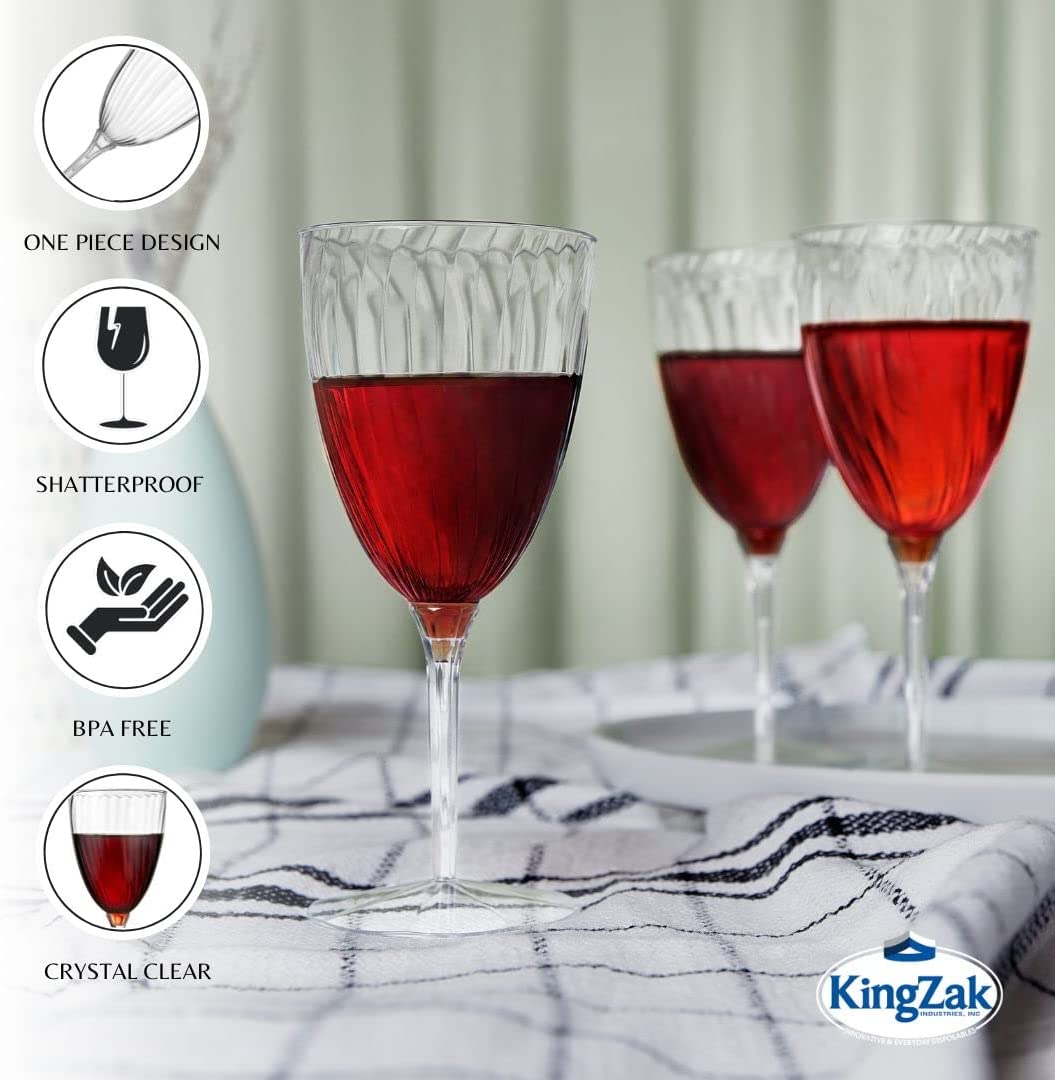 Wine Goblet 1-Piece Plastic Disposable Glasses – 8 oz – 8 Count