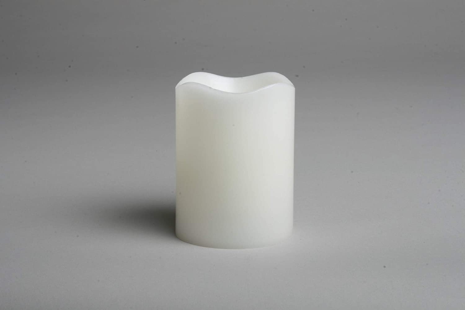 Wax Pillar Candle With Flickering LED Flame – Ivory – 4” x 3”