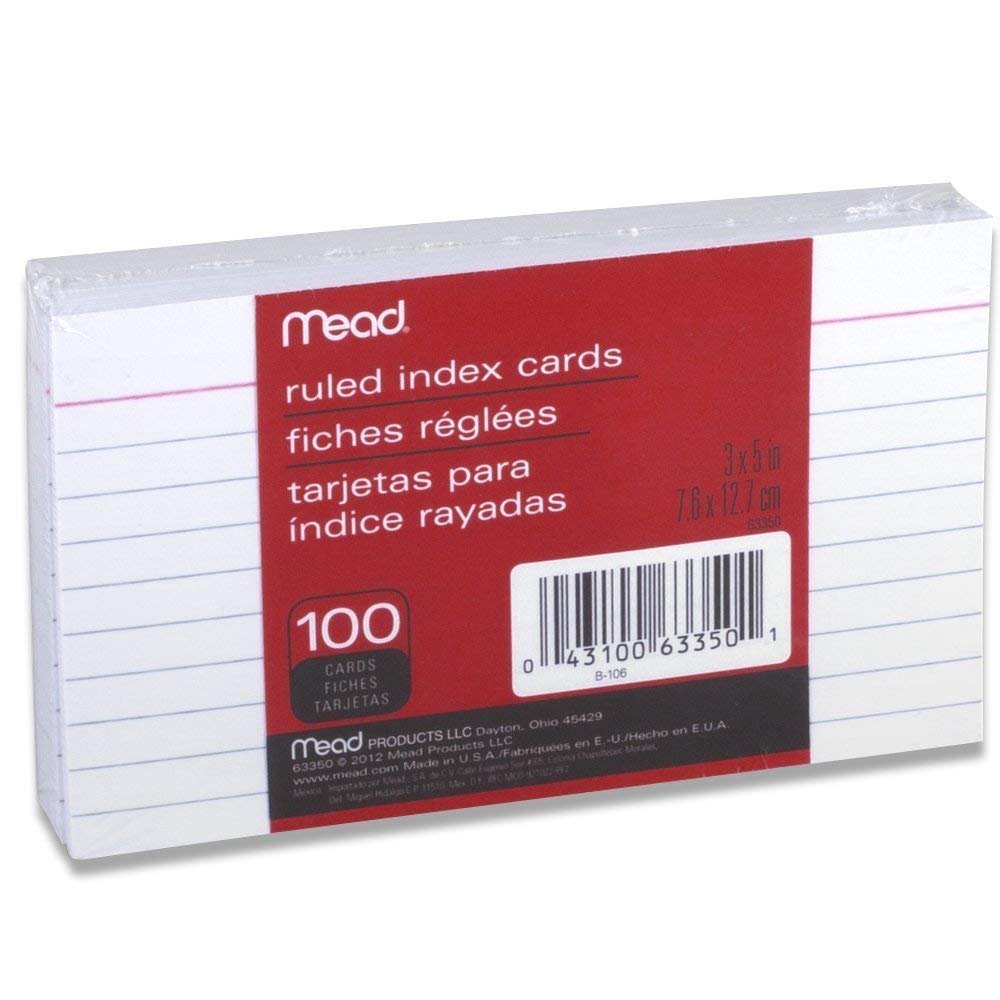 Index Cards – 3" x 5" – 100 Pack