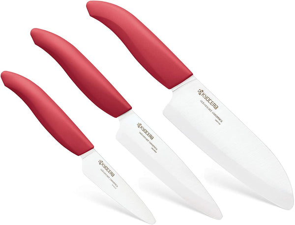 Kyocera 3 Piece Advanced Ceramic Revolution Series Knife Set – Red