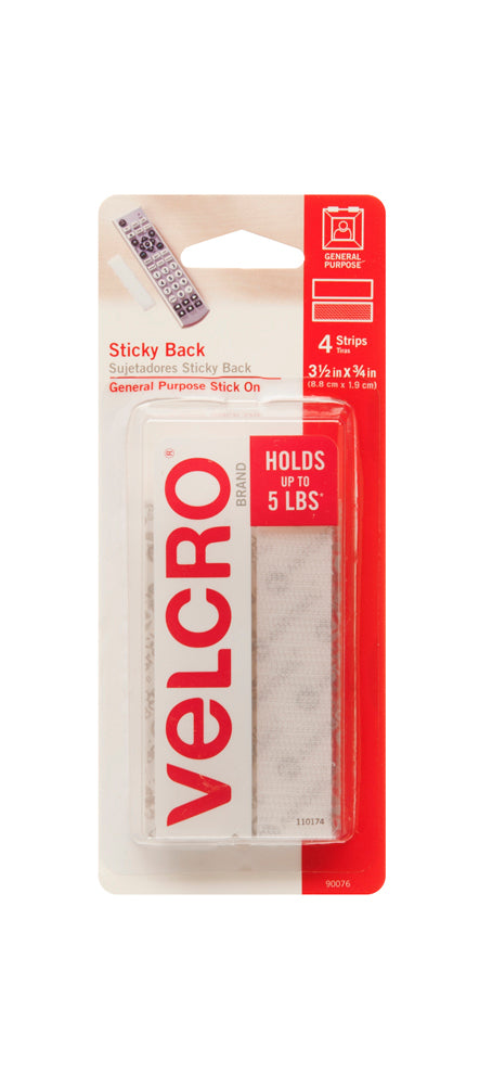 VELCRO® General Purpose Sticky Back Strips – White – 5lb – Pack of 4