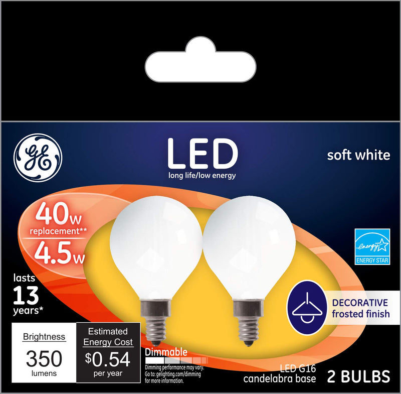 GE LED G16 40W Replacement Bulbs – 2 Pack