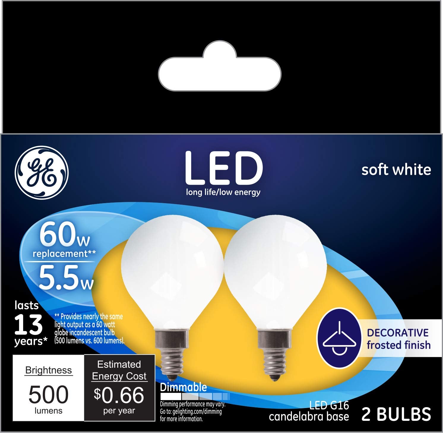 GE LED G16 60W Replacement Bulbs – 2 Pack