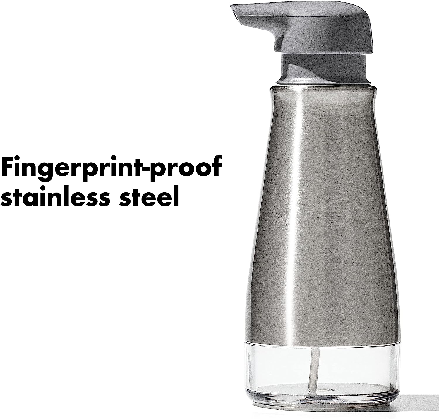 OXO Good Grips Dispenser Per Sapone In Acciaio Inox – Design Elegante, Pompa Morbida, Bocca Larga, Ant Impronte, Base Antiscivolo - 4