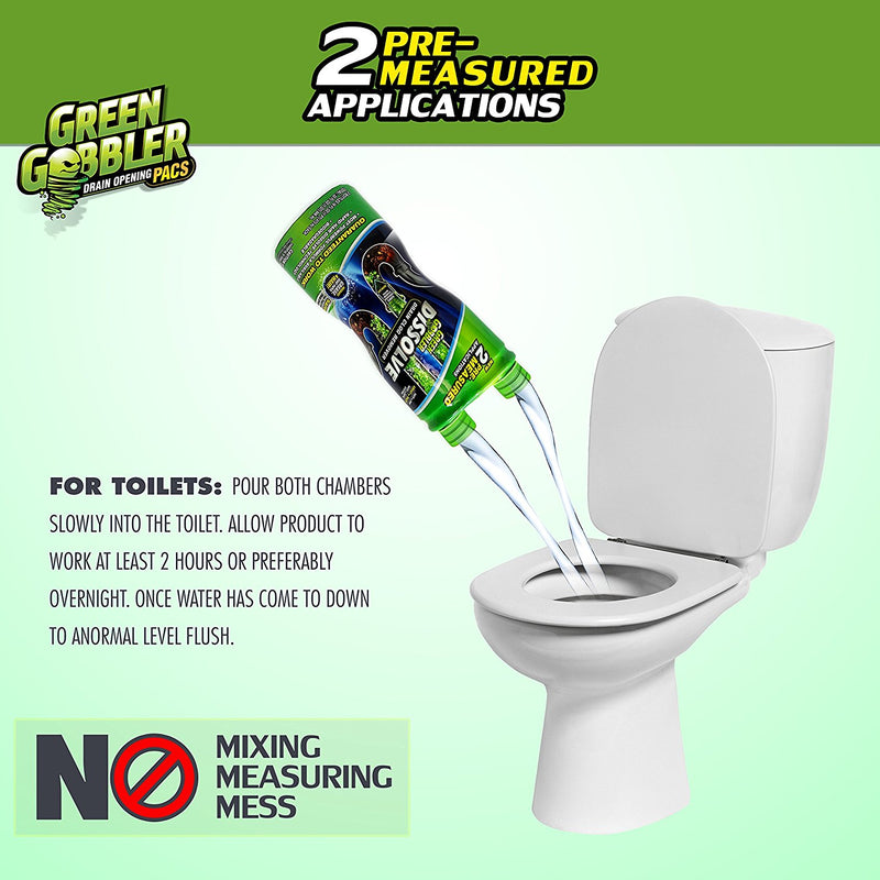 Green Gobbler Pro-Power Industrial Strength Hair & Grease Drain Clog Remover Gel - Safe for pipes, Toilets and Septic, 2 Pack