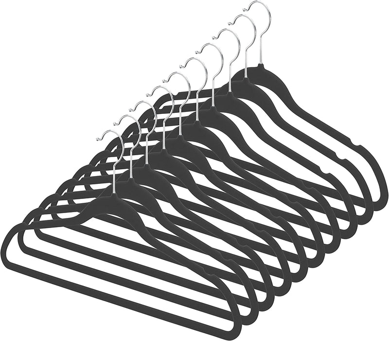 Flocked Velvet Suit Hangers – Black– Set of 10