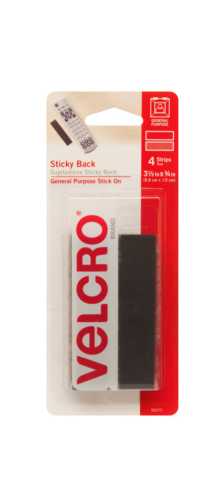 VELCRO® General Purpose Sticky Back Strips – Black – 5lb – Pack of 4