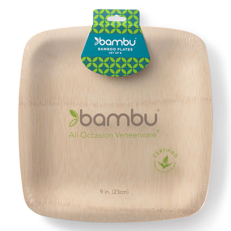 Bambu 9" Square Veneerware Bamboo Disposable Plates - Set of 8
