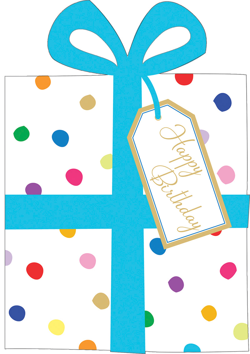 Caspari – Happy Birthday Present Card – 1 Card & 1 Envelope
