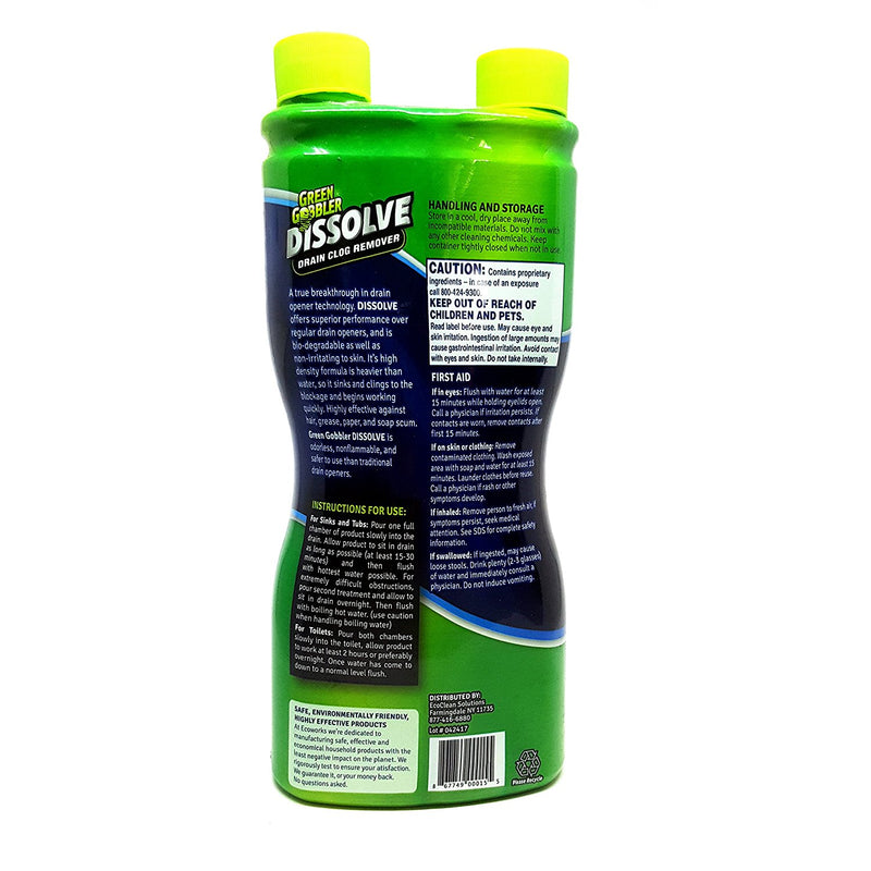 Green Gobbler Dissolve Liquid Hair & Grease Clog Remover Drain Opener 950ml