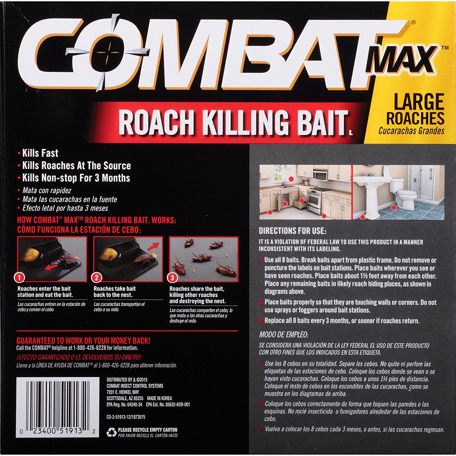 Combat Max Large Roach Killing Bait Stations, 8 ct