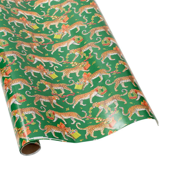 Christmas Leopards Gift Wrapping Paper in Dark Green - 30" x 8' Roll – Local Delivery Only