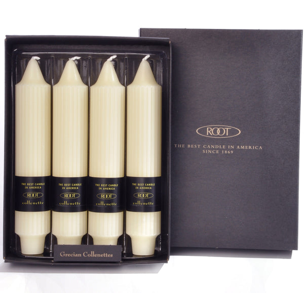 Root Grecian Collenette Candle – Ivory – 7" – Box of 4