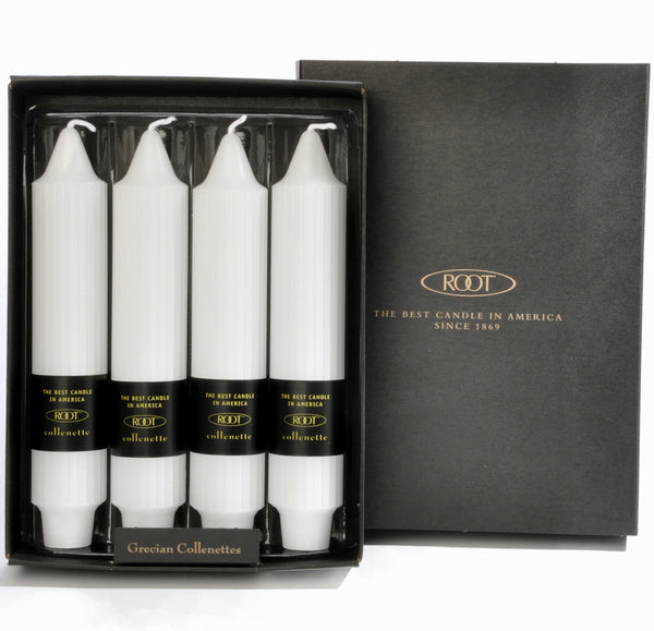 Root Grecian Collenette Candle – White – 7" – Box of 4