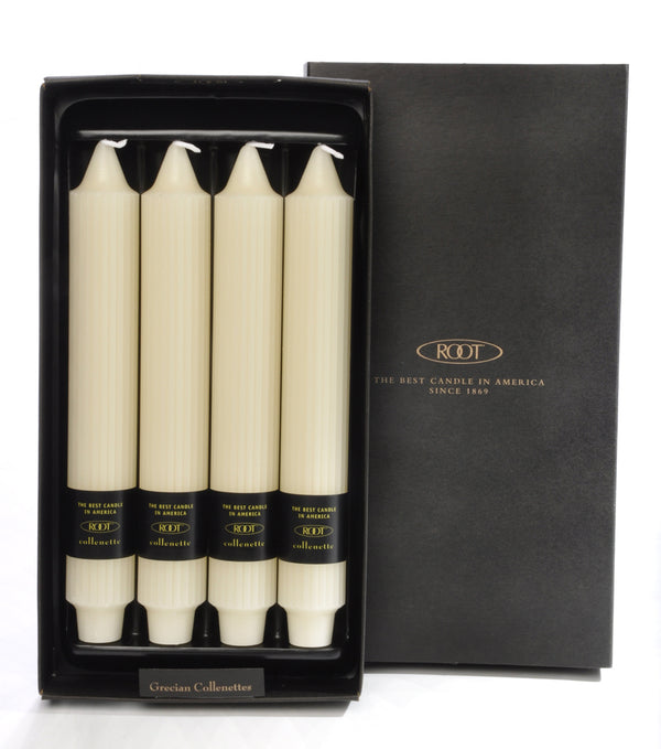 Root Grecian Collenette Candle – Ivory – 9" – Box of 4